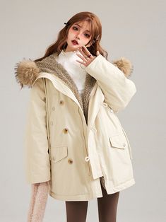 The price is for a coat only, others are not included. Dress / Top Details:Drawstring Hood / Front Button Placket / Zip ClosureElastic Index:InelasticSoft Index:FitThickness Index:ThickVersion:LooseGarment Size SizeSMLFull Length757677Bust128132136Hem Circumference126130134Sleeve Length70.57273.5 Apricot Color, Kawaii Vintage, Style Kawaii, Fur Hoodie, Hooded Parka, Vintage Gothic, Gothic Punk, Warm Jacket, Dress Top