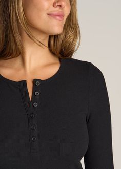 About Our Long Sleeve Ribbed Crewneck Women's Tall Henley Shirt Both a basic and a favorite, the Henley shirt has been around for over 100 years. It originally gained popularity as sportswear, as it was comfortable, clean, and free of a cumbersome collar. Over time, it became a staple wardrobe piece for both men and women for the same reasons. We know the challenge of shopping for women’s tall long-sleeve shirts. That’s why we’ve designed this women’s tall Henley shirt specifically for ladies fr