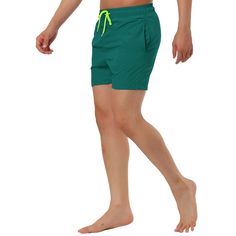 The mesh lining of these board shorts provides extra support and breathability. Pockets on the sides of the board shorts provide convenient storage for your essentials. The lightweight fabric of board shorts ensures you stay cool and comfortable all day long. These board shorts are durable and can be worn frequently for summer beach activities. Whether you're lounging by the pool or hitting the waves at the beach, these board shorts will keep you looking stylish. Green Beachwear Swim Trunks With Drawstring, Green Drawstring Swim Trunks For Beachwear, Casual Green Shorts For Water Sports, Solid Shorts For Beach Season Water Sports, Nylon Athletic Shorts For Beach Season, Sporty Breathable Swim Trunks For Beach, Nylon Athletic Shorts For Beach, Solid Shorts For Water Sports And Beach Season, Nylon Beachwear Athletic Shorts For Beach Season