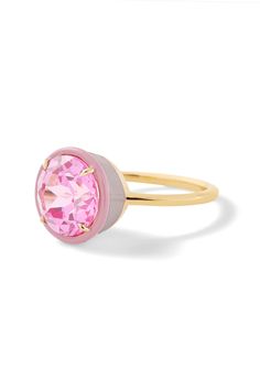 Make a statement day or night. This ring adds the perfect amount of sparkle to any occasion. Customize with your choice of round-shaped lab-created gemstone with matching two-tone colored enamel. Modern White Gold Enamel Ring, Formal Round Enamel Diamond Ring, Pink Gold Rings With Halo Setting, White Gold Enamel Round Rings, Pink Gold Halo Setting Ring, Rose Gold Enamel Ring, Anniversary Enamel Ring With Bezel Setting, Pink Gold Round Jewelry With Halo Setting, Pink Gold Jewelry With Halo Setting