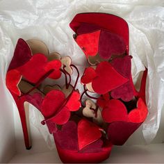 Charlotte Olympia Heart Heels - Worn Twice! Iconic, Gorgeous, And Only Worn Twice. You Will Get Compliments Galore On These One Of A Kind Heels Heart Heels, Charlotte Olympia Shoes, Charlotte Olympia, Olympia, Shoes Women Heels, Size 7, Women Shoes, Heels, Red