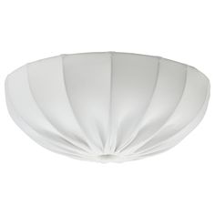 a white ceiling light with pleated fabric on the top and bottom part of it