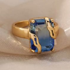 Sapphire Titanium 18k Gold Plated Handcrafted Colored Gemstone Rings, Blue Enamel Ring, Creative Rings, Blue Gemstone Engagement Rings, Orange Sapphire Ring, Pink Pearl Ring, Mothers Rings, Aqua Chalcedony Ring, Lemon Quartz Ring