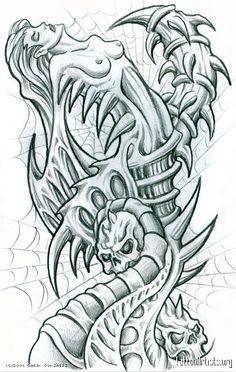 a drawing of a dragon and a cat on the back of a tattoo design, done in