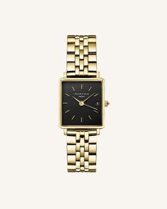 Order the The Boxy XS Black Gold Stainless Steel Watch at Rosefield today ✓ Free shipping from $60 ✓ Worldwide delivery ✓ 60 days return right Classic Square Analog Watches, Classic Square Analog Watch, Timeless Rectangular Everyday Watch, Timeless Square Watches For Everyday, Classic Square Watch For Gifts, Classic Square Watch As A Gift, Classic Square Watch As Gift, Classic Square Watch For Gift, Square Metal Dial Watches For Everyday