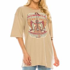 Color Is Taupe Nashville Country Music City Graphic Oversized Tee - 100% Cotton - 30 Singles Jersey With 1x1 Rib Knit Neck - 150gsm (4.42 Oz/Yd Square) Casual Short Sleeve T-shirt For Concert, Oversized Band Merch Tops For Fall, Casual T-shirt For Spring Concert, Cotton Tops For Fall Music Festival, Graphic Print Short Sleeve Top For Music Festival, Casual Fall Tops For Concert, Oversized Band Merch Tops For Summer, Letter Print Tops For Fall Music Festival, Letter Print Top For Fall Music Festival