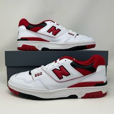 New Balance 550 'White Team Red' For Sale! Men's Size 13 = Women's Size 14.5 Condition: New With Box. 100% Authentic! Any Questions Or Concerns, Feel Free To Message Us. New Balance High Tops, New Balance 623, New Balance 550 White, New Balance 515, New Balance Style, New Balance White, High Top Basketball Shoes, Lifestyle Shoes, Rugged Men