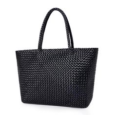 Black Vintage Leather Crochet Bag Woven Bag Tote | Baginning Black Shoulder Bag For Summer Shopping, Black Crochet Bag With Woven Leather, Black Summer Shoulder Bag For Shopping, Casual Black Beach Bag For Shopping, Black Beach Bag For Spring Travel, Black Beach Bag For Daily Use In Spring, Spring Black Beach Bag For Daily Use, Chic Black Crochet Bag With Woven Leather, Black Casual Straw Bag