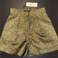 Brand New With Tags Gold High Waist Shorts For Party, High Waist Gold Shorts For Night Out, Gold High Waist Party Shorts, Gold Shorts For Spring Night Out, Gold Shorts For Night Out In Spring, Elegant Gold Shorts For Summer, Gold Party Shorts For Spring, Gold High-waisted Shorts For Party, Casual Gold Shorts For Night Out