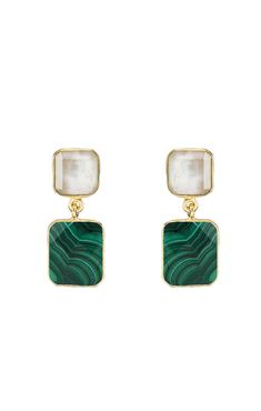 -18k gold plated delicate two-tone rectangular earrings - Measures 1" -Handmade in Brazil -Please note that our brand uses natural semi-precious stones--each piece has a unique texture, shine, and color Earrings Stones Jewelry, Rectangular Earrings, Casual Rings, Gold Gifts, Silver Shop, Green Amethyst, Short Necklace, Lariat Necklace, Stone Earrings