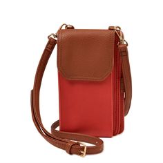 Time And Tru Women's Phone Case Wallet Crossbody Coral And Cognac Casual Red Phone Bag With Removable Pouch, Casual Red Phone Bag For Daily Use, Casual Red Phone Bag With Adjustable Strap, Trendy Red Wallets For Everyday Use, Red Rectangular Phone Bag With Card Slots, Red Shoulder Phone Bag For Daily Use, Red Travel Shoulder Bag With Card Slots, Red Phone Shoulder Bag For Daily Use, Rectangular Red Phone Bag With Card Slots