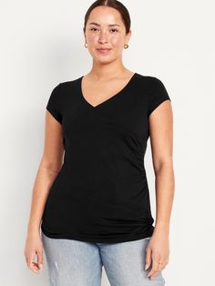 short sleeves V-neck cross front for convenient nursing relaxed fit through body hits at hip model is approximately 5'9" and wears size M (8) Old Navy Maternity, Womens Maternity, Nursing Tshirts, Jack Black, Old Navy Women, Summer Sale, Toddler Boys, Womens Clothing Tops, Nursing