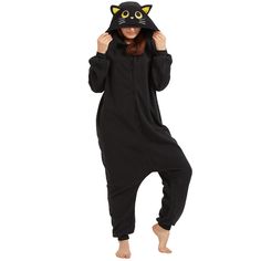 PRICES MAY VARY. 【Premium Comfort】Crafted from Polar fleece fabric, black cat onesie pajamas ensure maximum comfort during your relaxation time. Snuggle up in warmth and softness all night long. 【Adorable Design】Embrace your playful side with the charming black cat design, complete with cute ears, whiskers, and a tail. Perfect for cat lovers or anyone looking to add a touch of fun to their sleepwear collection. 【Versatile Wear】Whether you're lounging around the house, attending a costume party, Halloween Costume Onesie, Christmas Sleepwear, Silly Outfits, Cat Onesie, Black Cat Costumes, Bookcase Bedroom, Black Onesie, Door Screen, Black Cat Design