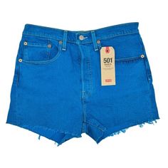 Levi's Women's 501 Vibrant Blue Denim Shorts High Rise Size 30r In Cut A Off Style And Signature Button Fly Color Is Vibrant Blue. New With Tags In Excellent Condition Never Worn. Please Do Look At All Pictures All Measurements Are Provided Thank You And Happy Poshing!! Fitted Blue Cutoff Jeans, Levi's Blue Cutoff Shorts, Levi's Fitted Blue Jean Shorts, Levi's Blue Jean Shorts For Summer, Fitted Levi's Blue Jean Shorts, Levi's High Rise Blue Shorts, Levi's High Waist Blue Shorts, Blue Fitted Cutoff Jean Shorts, High Waist Blue Levi's Shorts