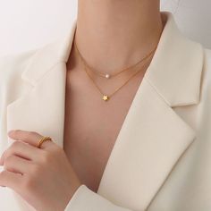 Style: Female Material: Titanium Steel, Imitation Pearl Pearl Type: Uncultured Pearl Color: White Necklace Length: 36/40+5cm Single Pearl, Stacked Necklaces, Golden Chain, Five Pointed Star, Women Necklace, White Necklace, Pearl Types, Chain Necklaces, Pearl Color