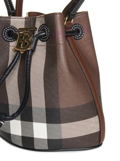 >polyurethane, 55% Synthetic->polyester, 25% Natural (veg)->cotton, 20% | Burberry Women's Tb Bucket Bag in Brown | SS24 Burberry Tote, Burberry Handbags, Ladies Handbags, Burberry Women, Shopping Tote, Functional Design, Luxury Retail, Bridal Shoes, Luxury Boutique