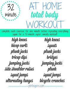 a poster with the words at home total body workout