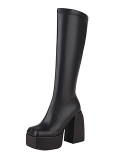 Winter Platform Knee-high Boots With Block Heel, Winter Chunky Platform Knee-high Heeled Boots, Winter Knee-high Boots With Platform And Block Heel, Chunky Platform Knee-high Boots For Winter Parties, Winter Party Knee-high Boots With Chunky Platform, Knee-high Platform Boots With Block Heel, Fall Chunky Platform Knee-high Boots, Fall Heeled Boots With Chunky Platform And High Shaft, Chic Knee-high Chunky Platform Boots