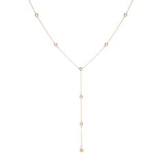 Shorter version of our best selling Abari necklace, this is ideal and comfortable for everyday wear. 8 bezel-set diamonds with a 0.13tcw. In Stock: 14k Rose Gold 16-18 inches long. Elegant Necklace With Delicate Chain And Long Drop, Elegant Drop Necklace With Chain For Formal Occasions, Elegant Drop Chain Necklace For Formal Occasions, Rose Gold Long Necklace With Clavicle Chain, Elegant Long Drop Clavicle Chain Necklace, Rose Gold Long Clavicle Chain Necklace, Elegant Formal Drop Necklace With Chain, Modern Long Necklace With Delicate Chain, Formal Long Drop Necklace With Delicate Chain