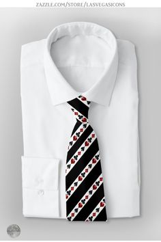 Playing Card Shapes Neck Tie by #LasVegasIcons / #Gravityx9Designs at Zazzle * Black and White Stripes with the four playing card shapes, a repeated pattern. * Bold neck tie for casual / dressy events, work or Las Vegas Casino or Poker night. * Stylish for men or women. * Made from 100% polyester; silky finish. * Resize the pattern for a larger or smaller print. * (Currently, this design can be tranferred to hundreds of products) * 0124 Las Vegas Style, Card Shapes, Tie Ideas, Repeated Pattern, Poker Night, Vegas Style, Unique Gifts For Mom, Casual Dressy, Vegas Casino