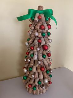 a christmas tree made out of wine corks