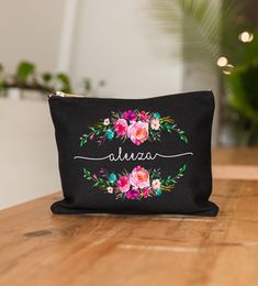 "Please note, this bag features an all-lowercase font. :) Go check out our matching Tote here! --> https://etsy.me/2PYKMzn ║ ABOUT OUR MAKEUP BAGS ║ ◆ Size: 9.5″W x 7″H ◆ No gusset, perfect size for holding all of your beauty products! ◆ Color: Black, featuring a rose gold zipper & pull ◆ Material: 100% Cotton ◆ Care: Spot clean with mild soap and water. ◆ Image is professionally screen printed to ensure vibrant images. ◆ Sending as a gift? Don't worry; no paper invoices are added to our Rectangular Black Cosmetic Bag Gift, Personalized Gift Bag With Zipper, Personalized Zipper Pouch Bag, Black Clutch Cosmetic Bag Gift, Black Clutch Cosmetic Bag As Gift, Black Bags With Zipper Pouch For Gift, Black Pouch Clutch As Gift, Personalized Pouch Cosmetic Bag For Daily Use, Personalized Cosmetic Pouch Bag