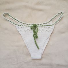 Handmade Bikini By My Mom. Bottoms Size M White Beachy Swimwear With Crochet Trim, White Crochet Summer Swimwear, Handmade White Summer Swimwear, Handmade White Swimwear For Vacation, Handmade White Swimwear For Poolside, White Handmade Summer Swimwear, White Crochet Lace Beachy Top, White Crochet Swimwear For Beach, White Crochet Swimwear For Summer