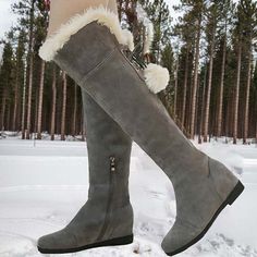 Category:Boots; Upper Materials:Faux Leather,PU; Embellishment:Lace-up; Season:Fall,Winter; Heel Type:Hidden Heel; Gender:Women's; Toe Shape:Round Toe; Type:Over The Knee Boots,Thigh High Boots,Fleece Lined; Style:Casual,Minimalism,Vintage; Heel Height(inch):1-2; Outsole Materials:Rubber; Occasion:Daily; Closure Type:Zipper; Pattern:Solid Color; Listing Date:10/20/2023; 2024 Trends:Snow Boots,Plus Size,Winter Boots; Foot Length:null; Foot Width:null; Leg Circumference:null Knee High Snow Boots, Cute Boots For Women, Winter Jacket Outfits, Stylish Winter Boots, Winter Stockings, Tall Winter Boots, Boots Plus Size, Boots Thigh High, Warm Winter Boots