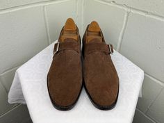 Vintage Handmade Suede Leather Monk Shoes in Light Brown (Dark Tan) with Leather Soles Size: UK8.5 Excellent Vintage Condition *Shoe Trees Not Included* Brown Suede Closed Toe Dress Shoes, Brown Suede Monk Strap Shoes With Round Toe, Goodyear Welted Suede Monk Strap Shoes With Round Toe, Brown Suede Monk Strap Shoes With Rubber Sole, Brown Suede Shoes, Monk Shoes, Pall Mall, Ralph Lauren Jacket, Corduroy Jeans