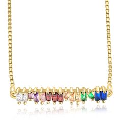 The Celeste Rainbow Bar Necklace is one of our favorite new additions to Blush & Whimsy. Delicate, brilliantly colorful, this necklace is a spectacular gift for yourself or someone you love (if you are willing to share)! 18k gold plated or rose gold plated jewelry, with highest quality cubic zirconia and lab created stones. Chain length is 18", and has adjustable length to turn into a choker. Rainbow Bar is 1 inch and 4 cm long - a gorgeous, delicate, riot of color! Personalized Multicolor Charm Necklaces, Elegant Multicolor Necklace With Delicate Chain, Elegant Multicolor Crystal Necklaces For Gifts, Elegant Rainbow Necklace For Parties, Elegant Rainbow Pendant Necklaces, Rainbow Necklace For Party, Multicolor Charm Necklaces For Gifts, Elegant Multicolor Crystal Necklace With Adjustable Chain, Multicolor Charm Necklace For Gift