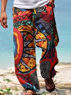 Color: 02, Size: 5XL Bohemian Multicolor Bottoms For Vacation, Multicolor Beach Pants For Beach Season, Bohemian Beach Party Bottoms, Bohemian Bottoms For Beach Party, Bohemian Bottoms For Beach Party Season, Casual Beach Party Pants, Casual Beach Harem Pants, Casual Harem Pants For The Beach, Casual Harem Pants For Beach Vacation