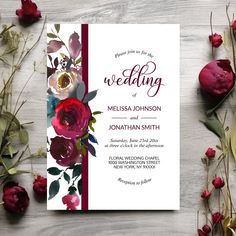 a wedding card with flowers on it