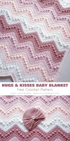 a crocheted blanket with the words hugs and kisses baby blanket