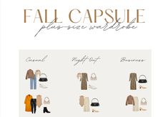 "This Plus-Size Fall 2022 Capsule Wardrobe will help you create a custom, elegant fall wardrobe. Includes 16 outfit diagrams to help you pull together outfit ideas and an \"Outfit Formula\" cheat sheet to inspire you to wear different combinations.  All of the items are available in extended sizes up to a 3x minimum, from favorite retailers like Nordstrom, Spanx, Reformation, Abercrombie and Good American. I have provided links to shop all of the items featured, and ensured they were long-lasting, high-quality pieces in natural materials that can transition into other seasons and occasions.  The outfit diagrams contain inspiration to attain a Parisian-inspired wardrobe. From casual looks with sneakers to date nights out, to boardroom-appropriate workwear.  I've also included a resource of Fall 2022 Capsule Wardrobe, Plus Size Herbst, 2022 Capsule Wardrobe, Plus Size Capsule Wardrobe, Plus Size Fall, Elegant Fall, Outfit Formulas, Fall Capsule Wardrobe, Casual Night Out