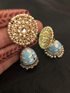 Excited to share the latest addition to my #etsy shop: Kundan jewelry, indian jewelry, pakistani jewelry, indian earrings, pakistani earrings kundan earrings, jhumka earrings, kundan jhumka , #noorzaracollection Kundan Jhumkas With Gota Work For Festivals, Festival Kundan Jhumkas With Gota Work, Elegant Kundan Jhumkas With Gota Work, Round Kundan Danglers With Meenakari, Round Kundan Meenakari Earrings, Round Kundan Danglers For Party, Kundan Meenakari Danglers For Eid, Kundan Danglers For Party, Round Meenakari Kundan Chandbalis