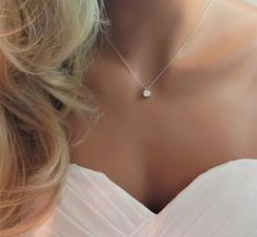 Elegant Bridal Necklace With Diamond Cut For Weddings, Elegant Cubic Zirconia Bridal Necklace For Bridesmaid, Minimalist White Diamond Necklace For Wedding, Delicate Diamond Necklace For Wedding, Minimalist Brilliant Cut Diamond Necklace For Wedding, Wedding Necklace With Single Diamond, Classic Diamond White Bridal Necklace, Classic Diamond White Bridal Necklace For Wedding, Delicate Sterling Silver Diamond Necklace For Wedding