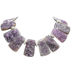 Fabulous Genuine Natural Gem Amethyst Quartz Necklace inter-spaced with Sterling Silver Rondelle Beads; held by a Square Silver Clasp. The rectangular Gem Amethyst Quartz Stones are polished on the back and left au naturel in front; each measuring approx. 52mm x 32mm with slight variations in size of each stone. Beautifully Hand crafted. Simply fantastic as you are! Jewelry Shapes, Sculptural Necklace, Edge Styles, Handmade Gold Jewellery, Square Necklace, Nature Necklace, Silver Necklace Statement, Purple Necklace, Gemstone Beaded Necklace