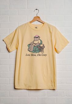 Live Slow Die Cozy Tee by kaeraz | Comfort Colors Tshirt | 90s Kid Shirt Live Slow, Hippie Posters, Neon Moon, Sleepy Time, Comfort Colors Tshirt, Chamomile Tea, Comfort Colors Tee, Hand Drawn Design, Getting Cozy