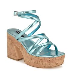 Strappy Wedges, Modern Square, Platform Wedge, Light Blue Color, Platform Wedges, Strappy Sandals, Shoe Game, Nine West, Block Heels