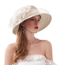 PRICES MAY VARY. SIZE:This hat has a brim that is 13cm/5.1inches all the way around, hat depth about 10cm/3.9inches fit for head circumference 21.26 inch~22.83 inches.Which has a small drawstring inside in order to give it a big size range. When the people who has a small headsize can pulled the elastic band to offer a smaller size. One size FEATURES:Made in Organza, UV 50+. Foldable elegant hat allows you carry it wherever you want to, quite soft and comfortable. Elegant flower decorations, wide brim and ruffle, gorgeous appearance and effectively block direct sunlight on cheeks. Lightweight, breathable fabric, super soft but strong shape, comfortable to wear Uses: Wedding hats, cocktail and tea party hats, headwear hats, floral organza hats, ladies' hats, summer hats, beach travel hats.s Wedding Dress Hat, Kentucky Derby Hats For Women, Wedding Tea Party, Tea Hats, Kentucky Derby Fascinator, Fascinator Wedding, Tea Party Bridal, Derby Fascinator, Bridal Shower Flowers