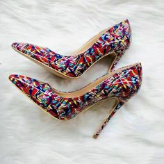 These Graphic Printed Pointed-Toe Slip-On Shoes offer a stylish and comfortable option for any woman. With a variety of sizes and heel heights available, you can find the perfect fit. The graphic print adds a trendy touch, while the slip-on style makes them easy to wear. Color: MulticolorPattern: Graphic PrintedStyle: High HeelHeel Height: 12cm/10cm/8cmHeel shape: Slim heelUpper Material: Patent LeatherLining Material: Faux LeatherInsole Material: Faux LeatherOutsole Material: RubberToe Style: P Ladies High Heel Shoes, Low Heel Flats, Floral Heels, Stiletto Pumps, Shoe Art, Ladies Shoes, High Heel Pumps, Basic Style, Womens High Heels