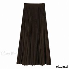 Olivia Mark - Solid Color Pleated Midi Skirt - Stylish High Waisted A-line Skirt Fall A-line Pleated Maxi Skirt, Stretch A-line Skirt For Fall, Fall Stretch A-line Pleated Skirt, Solid Color A-line Pleated Skirt For Fall, Solid A-line Pleated Skirt For Fall, Fall Stretch A-line Skirt, A-line Pleated Maxi Skirt For Fall, Stretch Full Pleated Skirt For Fall, Spring Brown A-line Pleated Skirt