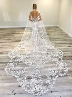 Elysee Accessories Ivory Elysee: V-Felicite Wedding Gown With Straps, Lace Wedding Gown, Dress Train, Wedding Veil Accessories, Couture Wedding Gowns, Wedding Dress Train, Cathedral Veil, Dream Wedding Ideas Dresses, Long Train