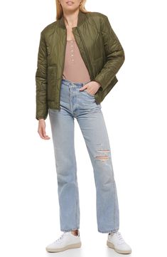 Stay warm in this versatile quilted jacket that makes a great lightweight layering piece. 25" length (size Medium) Blade collar Lined 100% polyester Machine wash, tumble dry Imported Quilted Liner Jacket, Liner Jacket, Quilted Jacket, Layering Pieces, Army Green, Stay Warm, Nordstrom Rack, Levi's, Layering