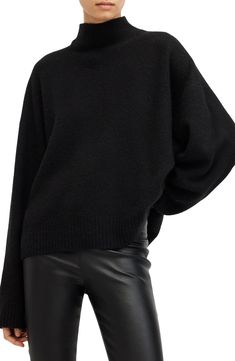 AllSaints Asha Oversize Mock Neck Sweater | Nordstrom Black Sweater Aesthetic, Turtle Neck Sweaters, Oversized Mock Neck Sweater, Silky Pants Outfit, Warm Oversized Black Sweater, Black Sweater, Oversized Black Turtleneck, Black Mockneck Sweater Women, Black Knitted High Neck Sweater