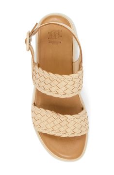 Woven leather straps create a boho aesthetic on a stylish slingback sandal lofted by a chunky platform sole. 1 1/2" platform Leather upper/unlined/synthetic sole Made in Turkey Leather Slingback Heels With Woven Sole, Beige Slingback Platform Sandals, Beige Platform Slingback Sandals, Beige Slingback Sandals With Leather Footbed, Beige Leather Slingback Sandals With Cushioned Footbed, Leather Slingback Sandals With Woven Sole And Round Toe, Woven Leather Sandals With Block Heel, Natural Woven Leather Open Toe Wedge Sandals, Beige Leather Sandals With Woven Sole