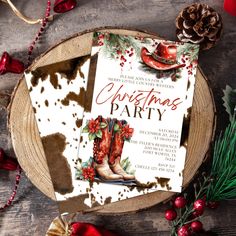 a christmas party with cowboy boots and decorations