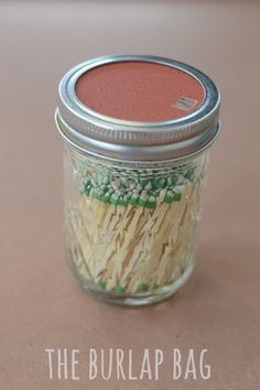 the burlap bag is packed in a mason jar and ready to be used