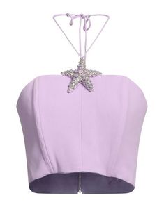 Crepe Embellished Solid color with appliqués Deep neckline Sleeveless Zipper fastening Tie fastening Without pockets Stretch Crop top Chic Embellished Sleeveless Crop Top, Chic Embellished Cropped Crop Top, David Koma, Deep Neckline, Fashion And Design, Lilac, Crop Top, Solid Color, Crop Tops