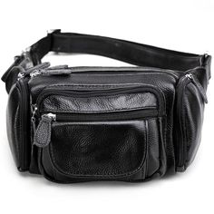 Vintage Leather Waist Bag for Men Rectangular Belt Bag With Pockets For Business, Leather Pouch With Pockets For Daily Use, Casual Rectangular Belt Bag With Anti-theft Pocket, Casual Leather Bag With Coin Pocket, Black Belt Bag With Pockets For Business, Black Business Belt Bag With Pockets, Casual Business Belt Bag With Zipper Pocket, Casual Travel Bag With Coin Pocket, Rectangular Belt Bag With Pockets For Everyday